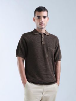 Flying Machine - Brown Textured Color Of Home Polo T-shirt