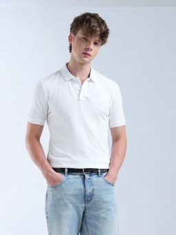 Flying Machine - White Regular Fit Solid Polo T-shirt