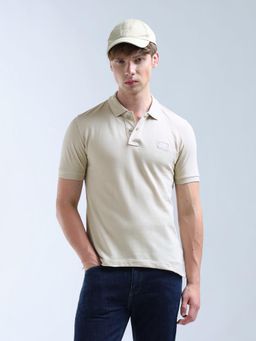 Flying Machine - Beige Regular Fit Solid Polo T-Shirt