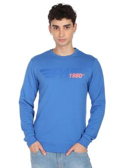 Flying Machine - Blue Crew Neck Brand Graphic Print Sweatshirt