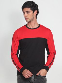 Flying Machine - Black Crew Neck Colour Block Sweatshirt