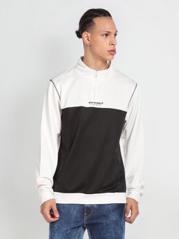 Flying Machine - White Half Zip Colour Block Sweatshirt