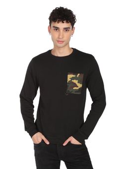 Flying Machine - Black Chest Pocket Camouflage Cotton Sweatshirt