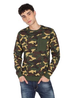 Flying Machine - Green Camouflage Print Cotton Sweatshirt