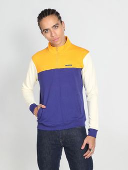 Flying Machine - Purple Colour Block Knitted Sweatshirt