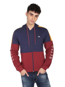 Flying Machine - Red Panelled Colour Block Hooded Sweatshirt