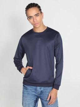 Flying Machine - Blue Crew Neck Solid Sweatshirt