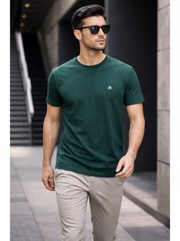 Parcel Yard - Green Men Solid Cotton Round Neck Half Sleeve Regular Fit T Shirt