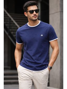 Parcel Yard - Blue Men Solid Cotton Round Neck Half Sleeve Regular Fit T-Shirt