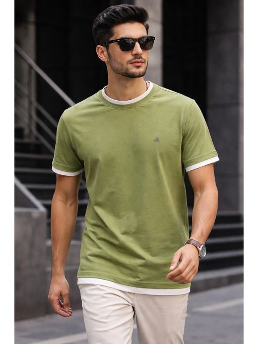 Parcel Yard Green Men Solid Cotton Round Neck Half Sleeve Regular Fit T-Shirt