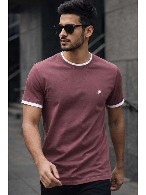 Parcel Yard Maroon Men Solid Cotton Round Neck Half Sleeve Regular Fit T Shirt