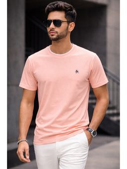 Parcel Yard - Peach Men Solid Cotton Round Neck Half Sleeve Regular Fit T Shirt