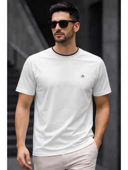 Parcel Yard - White Men Solid Cotton Round Neck Half Sleeve Regular Fit T Shirt