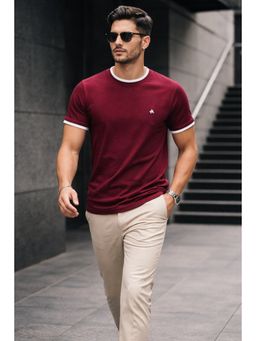 Parcel Yard - Wine Men Solid Cotton Round Neck Half Sleeve Regular Fit T Shirt