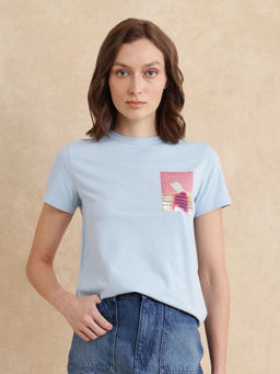 RAREISM - Detti Light Blue Graphic Print Regular T-Shirt