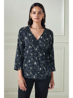 SALT Attire - Black Floral Wrap Top