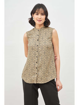 SALT Attire - Beige Geometric Mandarin Collar Shirt