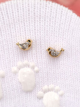 Praavy - 925 Sterling Silver The Sparkling Gold Sparrow Kids Studs