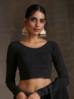 Triyah - Black Knit Stretch Three Fourth Sleeves Top Blouse
