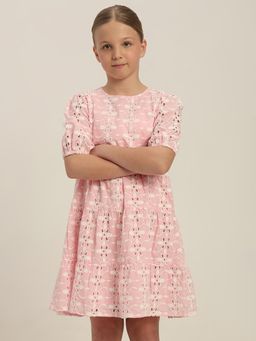 VERO MODA - Girl Pink Embroidered Cotton Dress