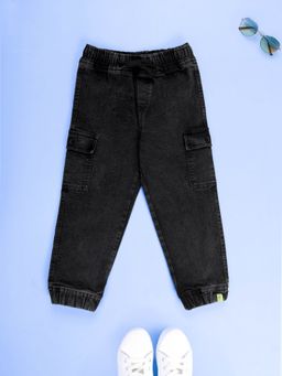KiddoPanti - Boys Denim Solid Cargo Jeans