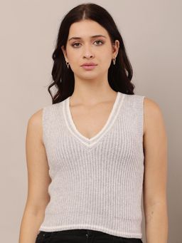 NOBARR - Women V-Neck with Sleeveless Acrylic Grey Vest Sweater