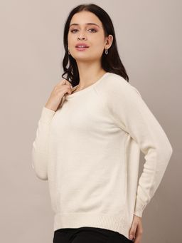 NOBARR - Women Viscose Full Sleeve with Round Neck Cream Sweater