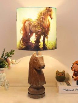 Homesake - Chess Table Lamp Rustic Wood Base,Horse