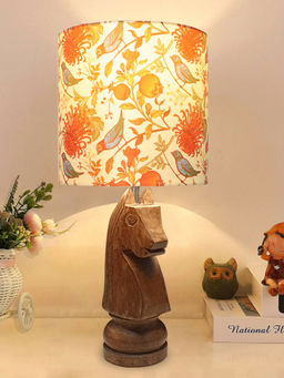 Homesake - Chess Table Lamp Rustic Wood Base,Bird