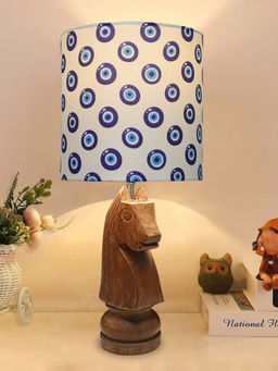Homesake - Chess Table Lamp Rustic Wood Base,Evil Eye