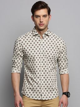 SHOWOFFFF - Mens Spread Collar Printed Cream Classic Shirt