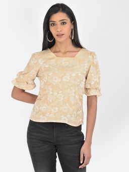 Latin Quarters - Beige Half Sleeve Jacquard Solid Blouse