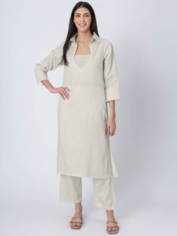 Moomaya - Off White Stylish Indo-Western Kurta with Crop Top and Pant (Set of 3)