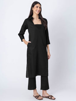 Moomaya - Black Stylish Indo-Western Kurta with Crop Top and Pant (Set of 3)