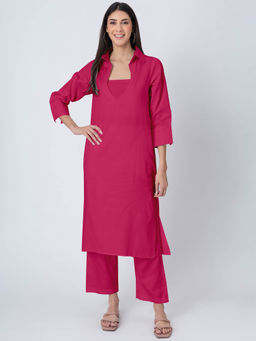 Moomaya - Magenta Stylish Indo-Western Kurta with Crop Top and Pant (Set of 3)