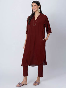 Moomaya - Maroon Exclusive Loose Fit Kurta and Pant (Set of 2)