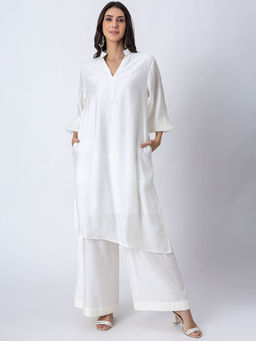 Moomaya - White Exclusive Silk Kurta and Palazzo (Set of 2)
