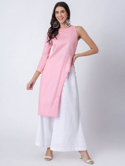 Moomaya - Pink One Shoulder Kurta with Side Slit Palazzo (Set of 2)