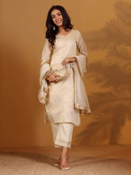 Varanga - Zari Embroidered Shimmer Kurta with Pant and Dupatta (Set of 3)