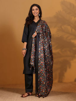 Varanga - Black Kurta with Pant and Printed Dupatta (Set of 3)