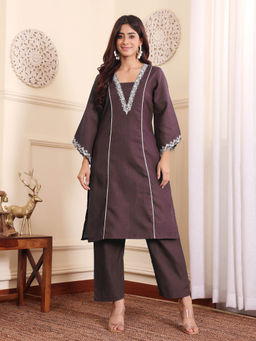 Varanga - Purple Embroidered Kurta with Pant (Set of 2)