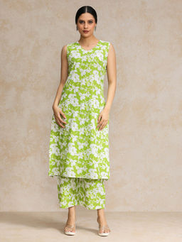Varanga - Green Floral Printed Kurta with Palazzo (Set of 2)