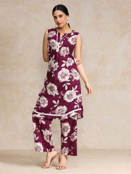 Varanga - Purple Floral Printed Kurta with Pant (Set of 2)