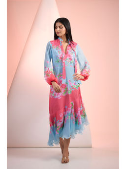 MANDIRA WIRK - Blue Printed Midi Dress