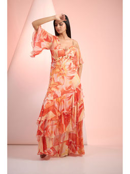 MANDIRA WIRK - Orange Printed Maxi Dress