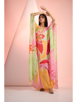 MANDIRA WIRK - Multi-Colour Kaftan Dress with Slip (Set of 2)