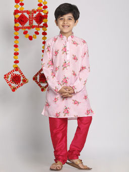 Vastramay - Boys Multicolor-Base-Pink Kurta Pyjama (Set of 2)