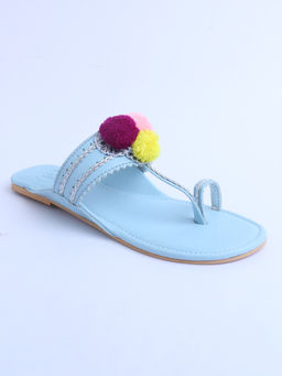 PREET KAUR - Blue Pom Pom Kolhapuri