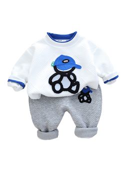 Little Surprise Box - White & Grey Rock on Teddy 2 Piece Sweatshirt and Pant (Set of 2)
