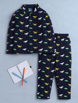Bumzee - Navy Blue Printed Shirt and Pyjama (Set of 2)